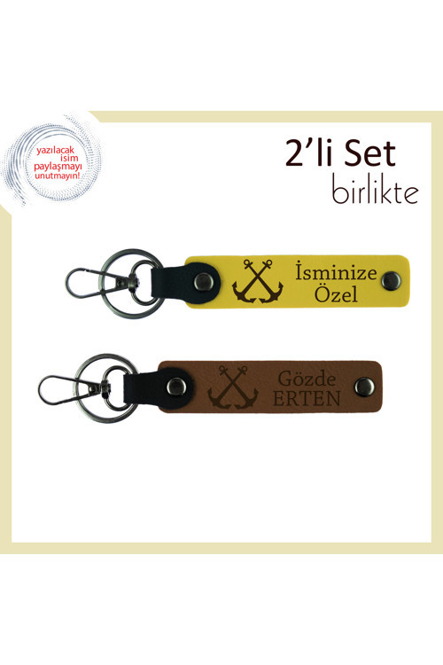 Denizcilik Stiline Uygun Armağan, Gemi Figürlü Kişisel Deri Anahtarlık, Sarı-Açık Kahve