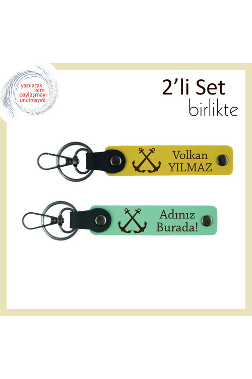 Balıkçı Teknelerinde Geçen Anıların Simgesi, Çıpa Motifli Kişisel Anahtarlık, Sarı-Açık Yeşil