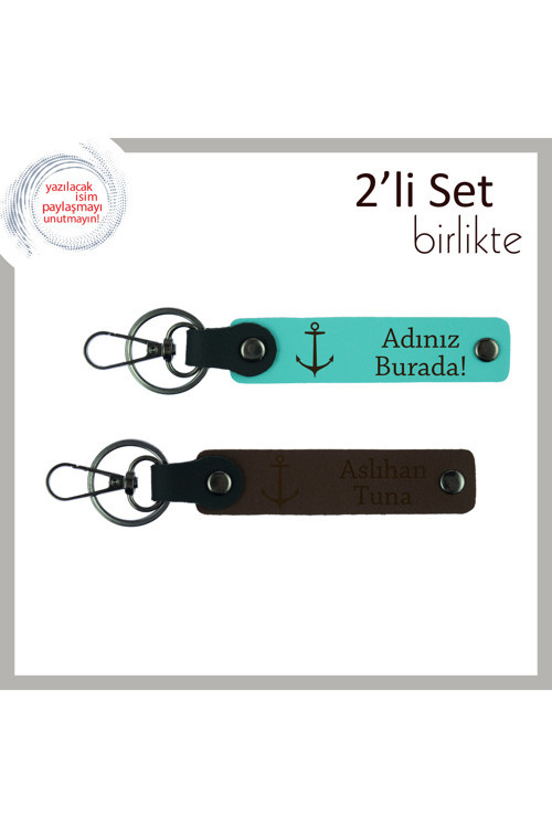 Gemi Sever Babaya Anlamlı Doğum Günü Armağanı, Çıpa Temalı Deri Anahtarlık, Turkuaz-Koyu Kahve