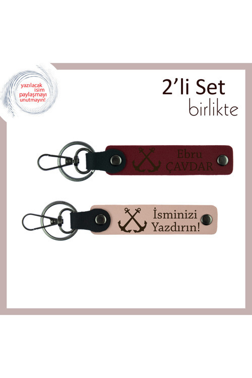 Gemici Ruhunu Taşıyan Gençlere Anlamlı Hediyelik, İsme Özel Çıpa Motifli Set, Bordo-Yavru Ağzı