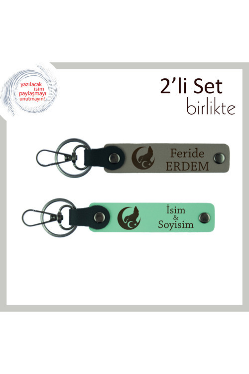 Yeni Başlayan Asistanlara Hatıra – Bozkurt Ve Ayyıldız Desenli Anahtarlık Takımı, Kül Gri-Yeşil