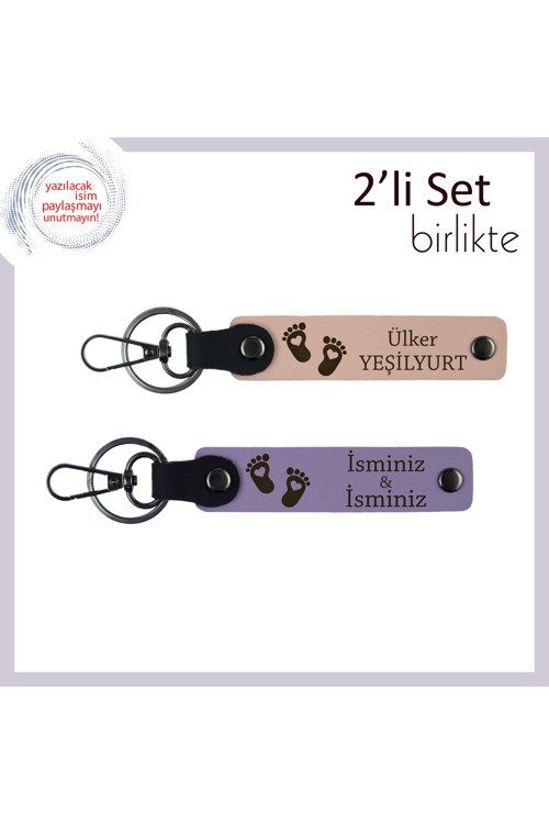 Kız Ve Erkek Bebekler İçin Hazırlanmış Kalpli Ayak Temalı Deri 2’Li Hatıralık, Yavru Ağzı-Mor