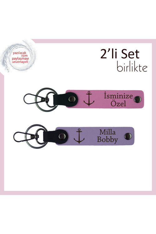 Yelkenli Kursuna Katılanlara Motivasyon Hediye, Çıpa Temalı 2’Li Anahtarlık Set, Pembe-Mor Menekşe