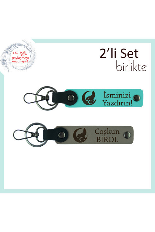 Sevgiliye Bir Hatıra – Bozkurt Ve Ayyıldız Desenli Anahtarlık Takımı, Turkuaz-Kül Gri