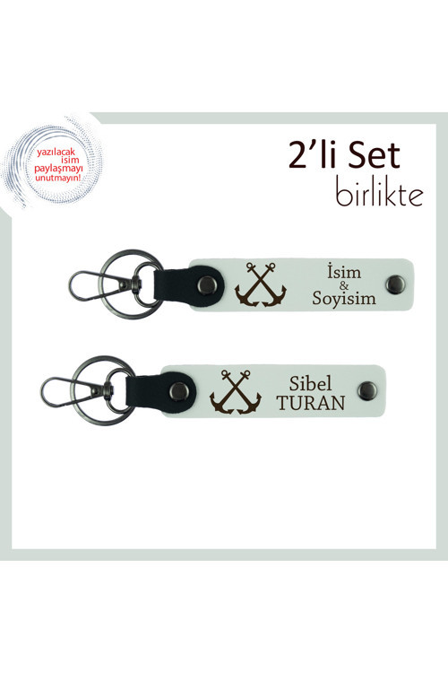 Deniz Temalı Hatıra Arayanlara Uygun Seçenek, Gemici Çıpası Desenli Deri Set, Beyaz-Beyaz