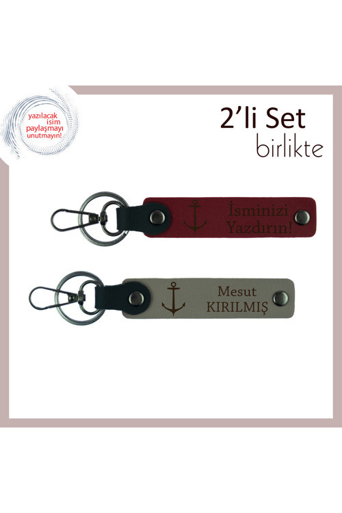 Denizciliği Seven Babaya Uygun Hediyelik, İsme Özel Çıpa Temalı Anahtarlık Seti, Bordo-Kül Gri