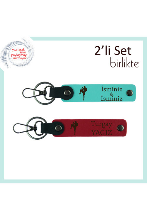 Boks Temalı Sevgiliye Kalıcı Hediye, Erkek Tarzına Uygun Yazılabilir Anahtarlık, Turkuaz-Kırmızı