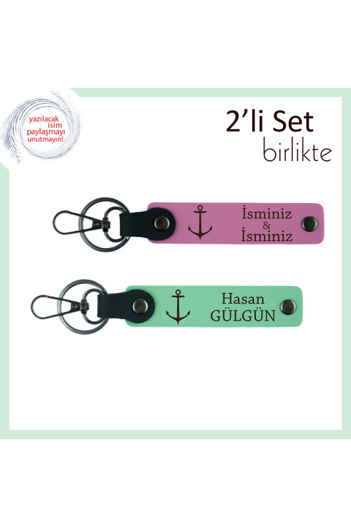 Gemi Ve Feribot Severlere Uygun İsme Özel Anahtarlık, Denizcilik Temalı Hediyelik, Pembe-Açık Yeşil