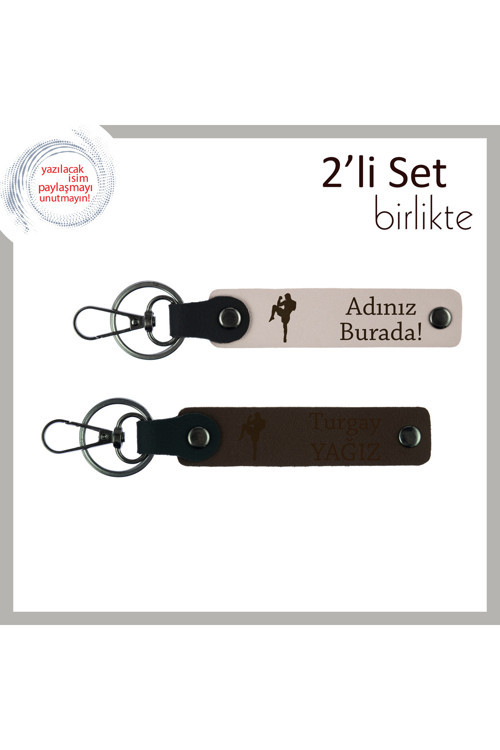 Kız Sevgiliye Cesaret Temalı Sporcu Hediyesi, Tekvando Motifli Deri Anahtarlık, Pudra-Koyu Kahve