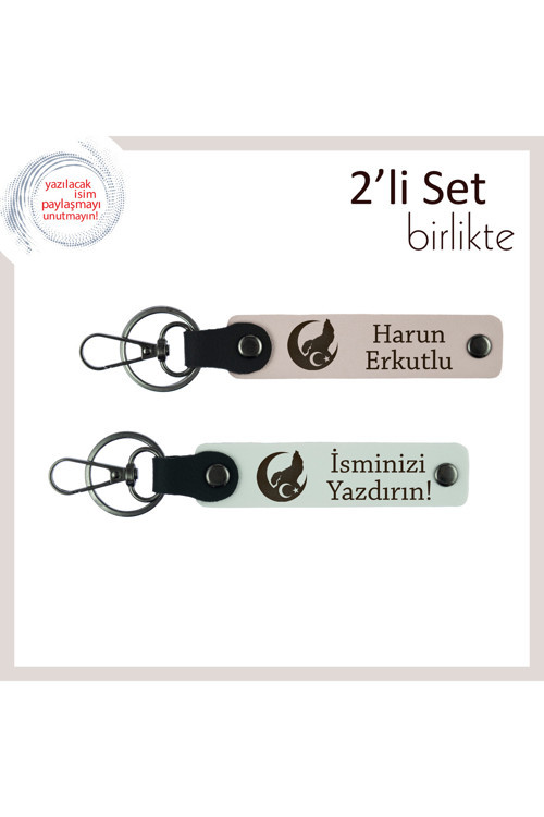 Birlikteliğin Gücüne Armağan–Sevgiliye Bozkurt Ve Ayyıldız Desenli Kişisel Anahtarlık, Pudra-Beyaz