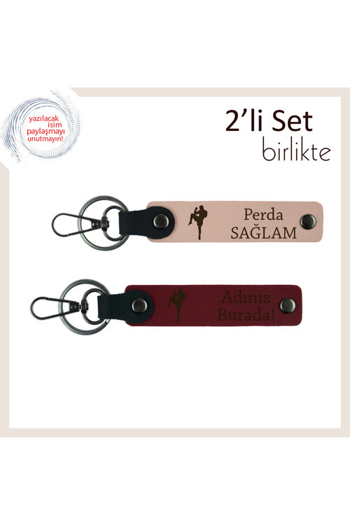 Kız Kardeşe Cesaret Figürlü Seçkin Tasarım, Tekvando Temalı Deri Anahtarlık, Yavru Ağzı-Bordo