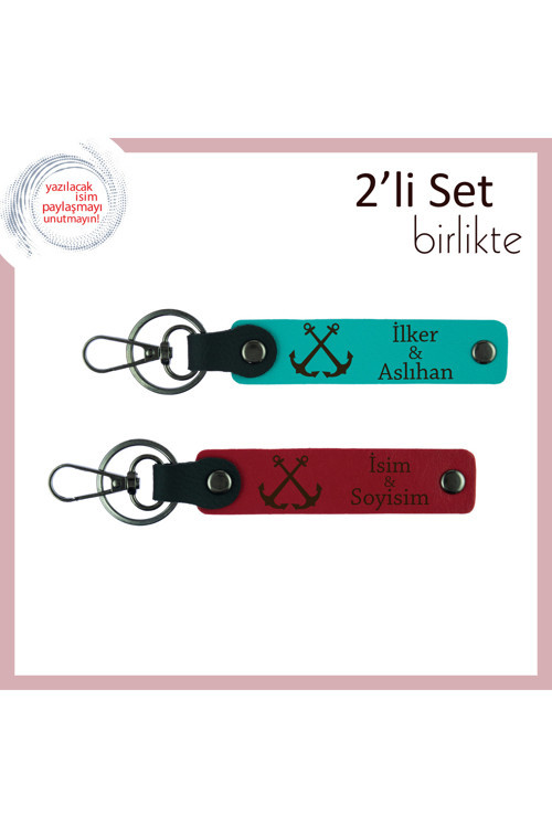 Yelkenli Sevdasını Paylaşan Çiftlere Özel Anahtarlık, Gemici Temalı 2’Li Set, Koyu Turkuaz-Kırmızı