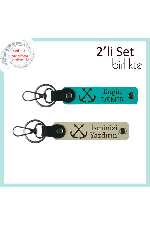 Yat Figürlü Deri Anahtarlık, Kaptan Ruhlu Yakınlara Hediyelik Seçenek, Koyu Turkuaz-Sütlü Kahve