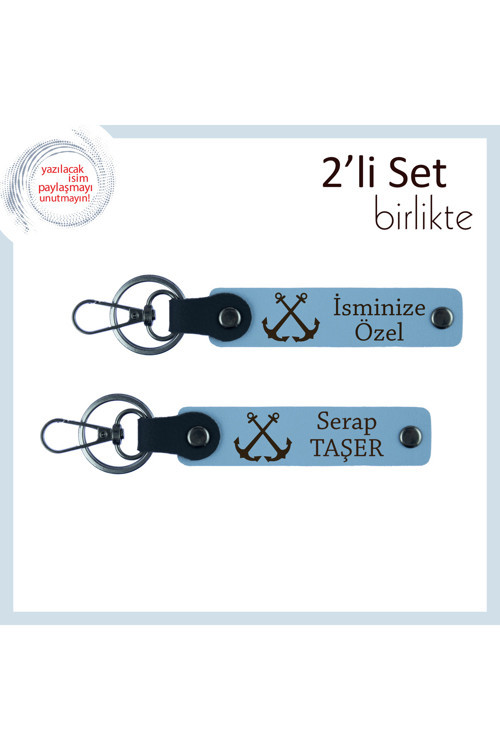 Denizle Bağını Simgede Yaşatmak İsteyenlere, Kişiye Özel İsim Yazılı Anahtarlık Set, Gök Mavi-Mavi