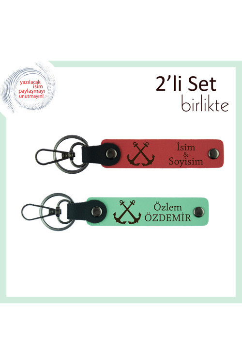 Denize Tutkulu Kardeşe Hediye, Gemici Figürlü Kişisel Anahtarlık Seti, Nar Çiçeği-Açık Yeşil