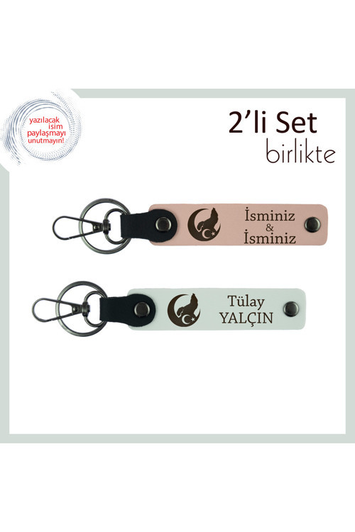 Anlam Yüklü Hatıra – Bozkurt Ve Ayyıldız Motifli Kişiye Özel Anahtarlık Takım, Yavru Ağzı-Beyaz