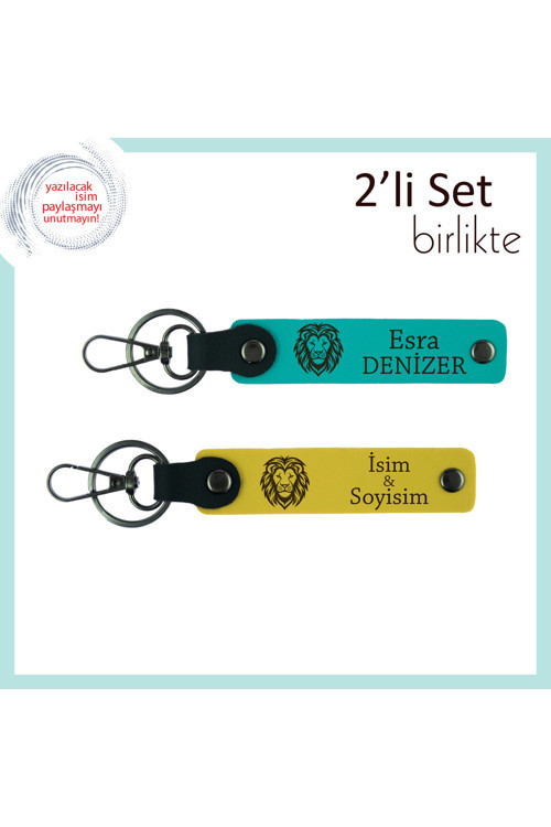 Kaplan Deseniyle Sevdiklerinize Güçlü Anlam Yüklü Hediyelik, Kişisel Anahtarlık, Koyu Turkuaz-Sarı