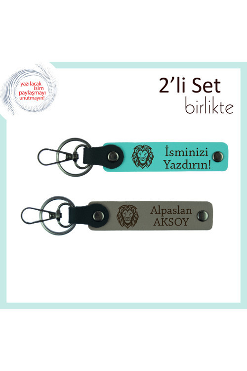 Aslan Başlı Doğum Günü Hediyesi, Erkek Sevgiliye Özel Yazı Eklenebilir Anahtarlık, Turkuaz-Kül Gri