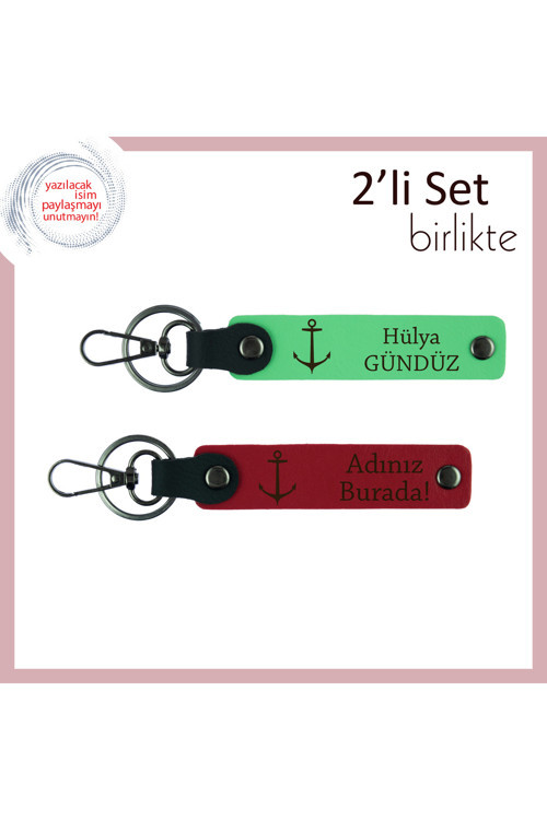 Yelkenli Figürlü Anahtarlık, İsme Özel Kaptanlık Simgesiyle Kalıcı Hediyelik, Fıstık Yeşil-Kırmızı