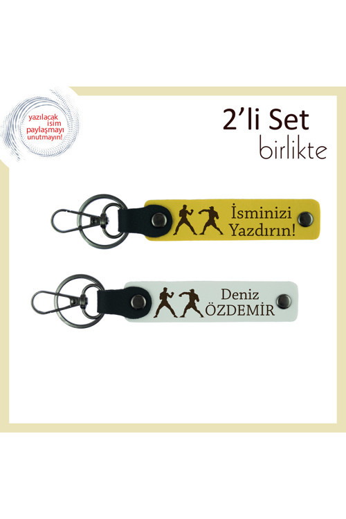 Denge Ve Gücün Buluştuğu, Dövüş Temalı, Kişisel İsim Yazılı Anahtarlık Takımı, Sarı-Beyaz