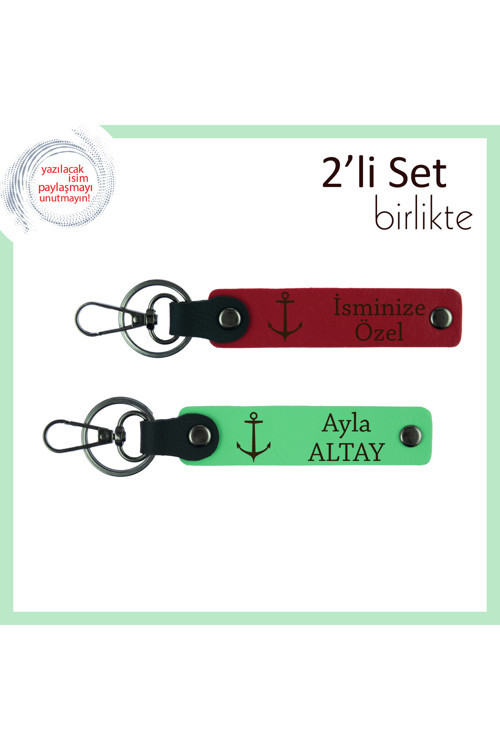 Yelken Kulübü Mezuniyetine Özel Anahtarlık, Çapa Temalı Kişisel 2’Li Takım, Kırmızı-Fıstık Yeşil