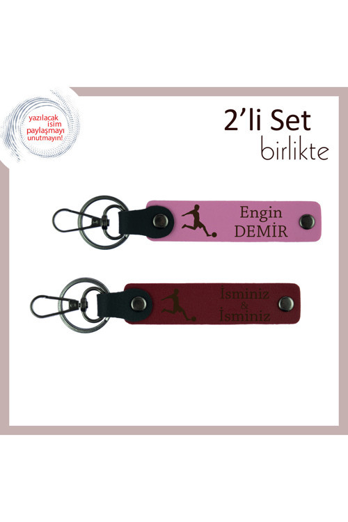 Öğretmene Şık Hatıra, Futbol Temalı Ve Yazı Eklenebilir Kişisel Anahtarlık Set, Pembe-Bordo