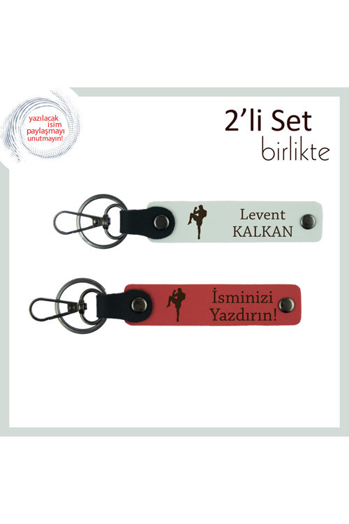 Kickboks Temalı Şık Tasarım, Erkek Sevgiliye Kalıcı Deri Anahtarlık Armağanı, Beyaz-Nar Çiçeği