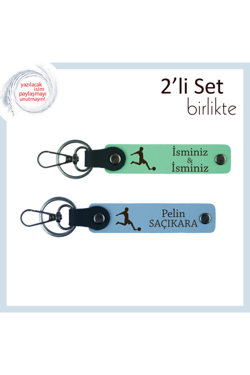 Kız Sevgiliye Futbol Temalı Hediye, Doğum Gününe Uygun Kişisel Anahtarlık Set, Açık Yeşil-Gök Mavi