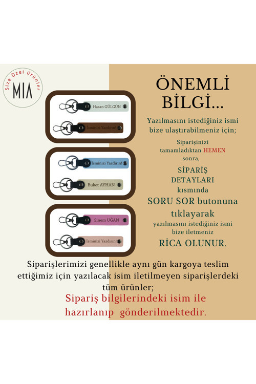 Akrabaya Verilebilecek Anlamlı Armağan – 2’Li İsimli Anahtarlık Seti, Koyu Turkuaz-Sarı