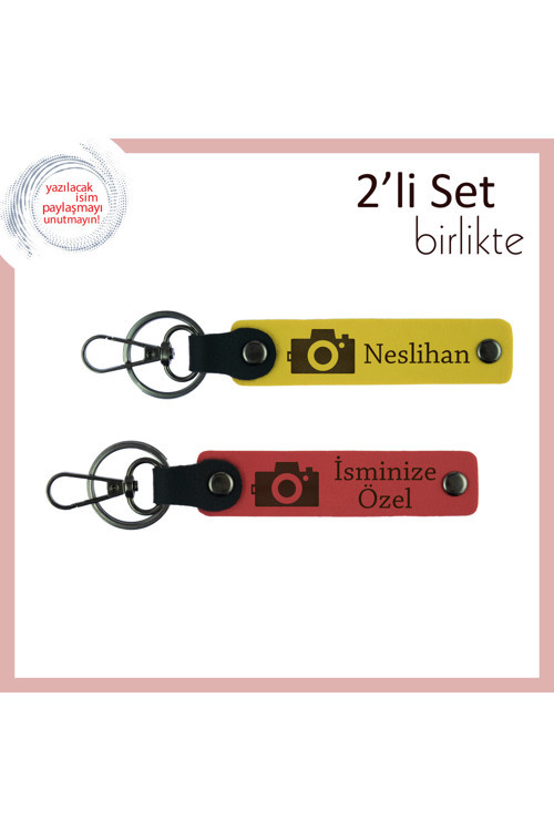 Kadrajdan Kalbe Gelen Anılar, Kamera Temalı, İsme Özel Yazılı Anahtarlık Seti, Sarı-Nar Çiçeği