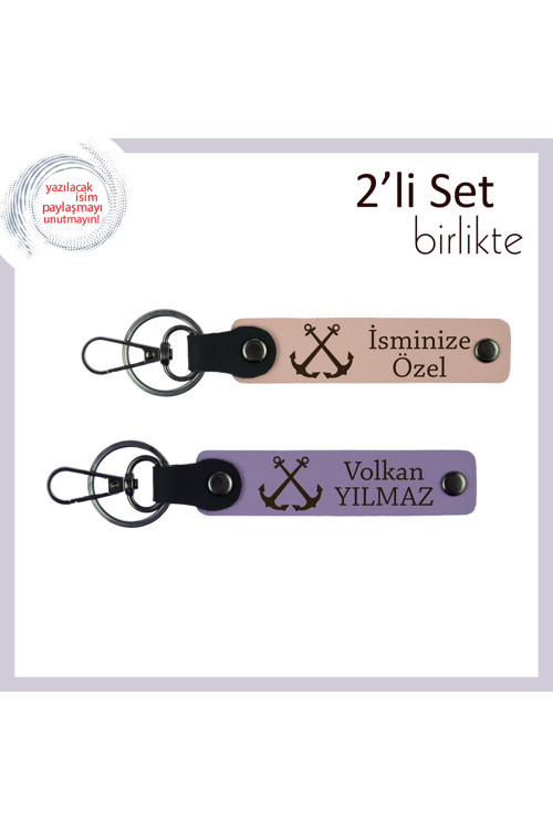 Yat Kulübü Üyesi Babaya Özel Hediyelik Tasarım, Çapa Desenli Deri Anahtarlık, Yavru Ağzı-Mor Menekşe