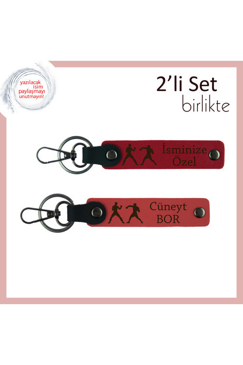 Knockout Ruhuyla Hazırlanmış, İsme Yazılabilir, Dövüş Temalı Anahtarlık, Kırmızı-Nar Çiçeği