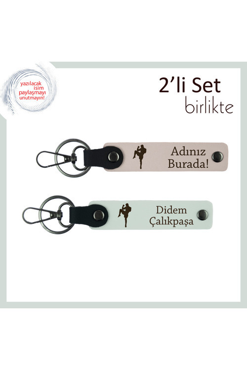 Kickboks Figürlü Tarz Sahibi Hediye, Erkek Sevgiliye Kalıcı Yazı Eklenebilir Anahtarlık, Pudra-Beyaz