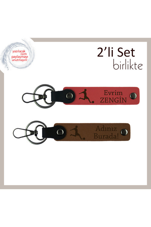 Futbol Figürlü Doğum Gününe Uygun Hediye, Erkek Çocuğa Kişisel Deri Set, Nar Çiçeği-Açık Kahve
