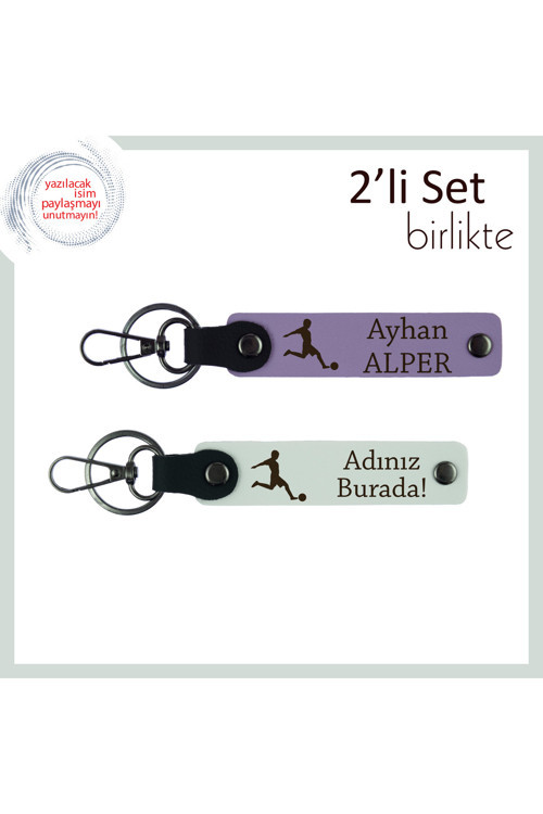 Futbol Temalı Erkek Sevgiliye Doğum Günü Hediyesi, Yazı Eklenebilir Deri Set, Mor Menekşe-Beyaz