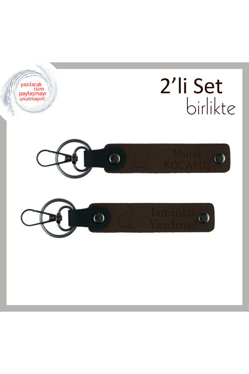 Tüy Gibi Hafif, Kalp Gibi Sıcak, Kedili, Kişisel Yazılı Anahtarlık, Koyu Kahve-Koyu Kahve