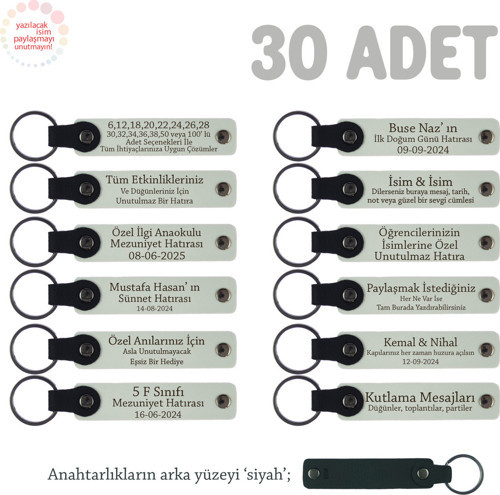 Annelere Özel Tüm Kutlamalar İçin İsim Ve Mesaj Yazılabilen 30' Lu Anahtarlık, Beyaz & Siyah