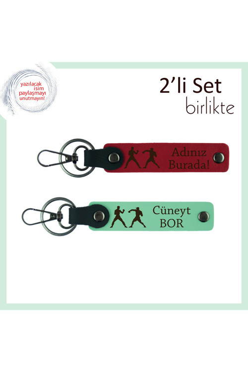 Ringin Sertliğini Yansıtan, Kırmızı Eldivenli, Kişisel İsimli 2’Li Anahtarlık, Kırmızı-Açık Yeşil