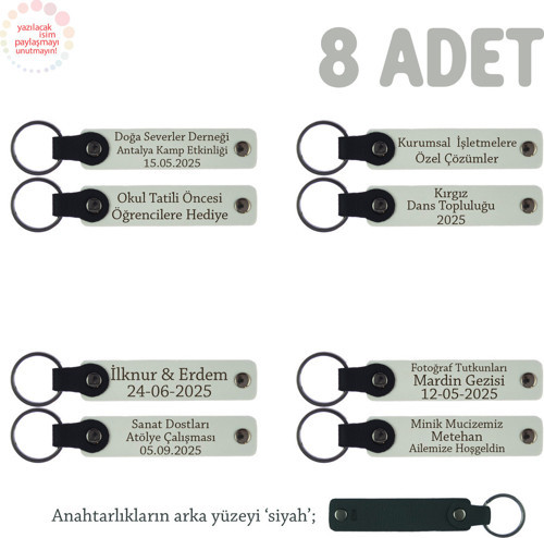Karne Hediyesi İçin Tüm Sınıfa Özel, 8' Li Set, Hediyelik Hatıra Anahtarlığı, Beyaz & Siyah