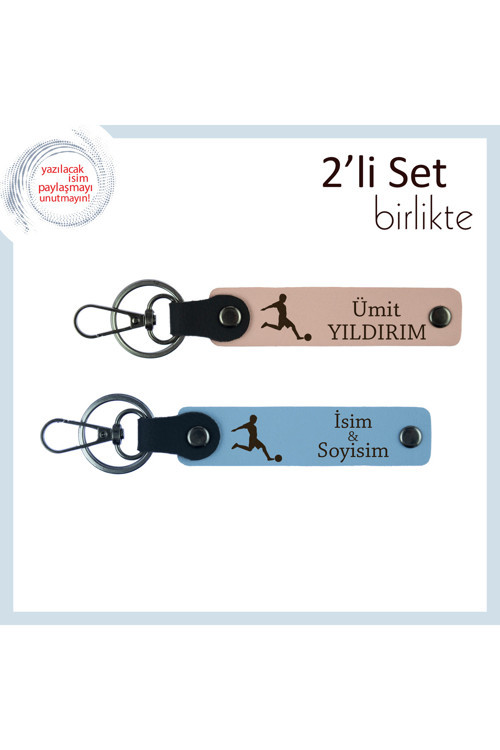 Futbol Figürlü Erkek Sporcuya Tarz Hediye, Kişisel Yazılabilir Anahtarlık, Yavru Ağzı-Gök Mavi