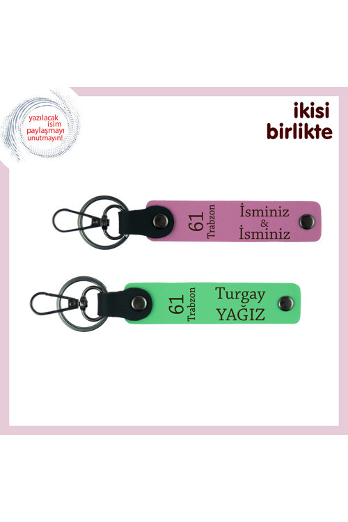 Dostluğunu Taçlandıran Hediye, 61 Temalı Kişisel Deri Anahtarlık X2’Li, Pembe-Fıstık Yeşil