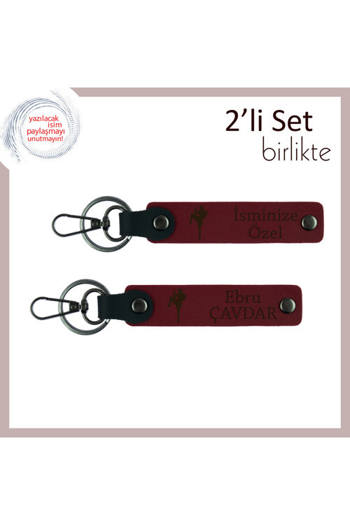 Tekvando Ve Boks Severlere Uygun Armağan Kişisel Yazı Eklenebilir Deri Anahtarlık Takım, Bordo-Bordo
