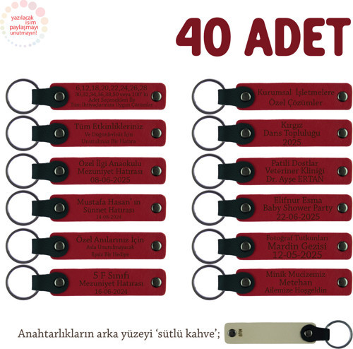 Kurumsal Toplantı Katılımcılarına, 40'Lı Set, Kişiye Özel Hatıra Anahtarlık, Kırmızı & Sütlü Kahve
