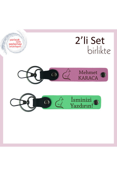 Mırlayan Aşkınızı Simgelesin, Pati Temalı, Kişiye Özel Anahtarlık Takımı, Pembe-Fıstık Yeşil