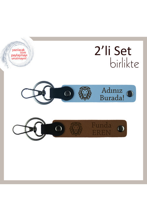 Güç Ve Sadakati Temsil Eden Anahtarlık, Kaplan Başlı Deri 2’Li Kişisel Set, Gök Mavi-Açık Kahve