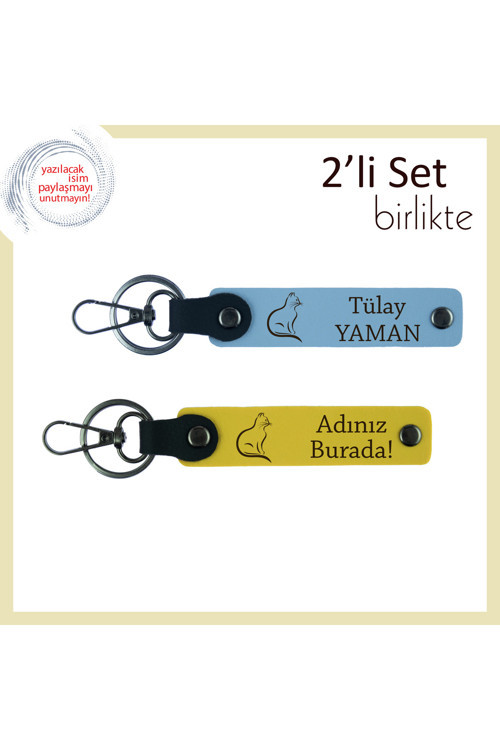 Kediyle Aynı Dili Konuşanlara, Patili Stil, Kişisel Yazılı Anahtarlık, Gök Mavi-Sarı