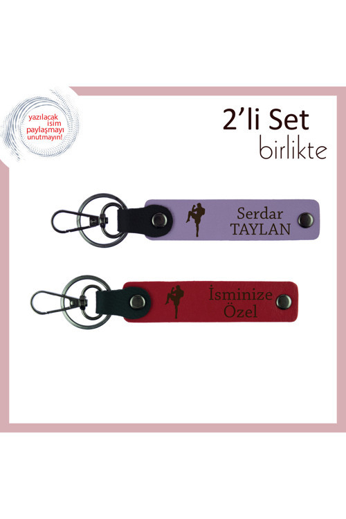 Tekvando Öğrencisine Mezuniyet Hatırası, Kız Kardeşe Özel İsim Yazılı Deri Anahtarlık, Mor-Kırmızı