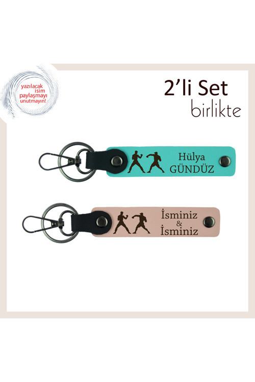Ring Ruhunu Ve Zen Dengesi Taşıyan, İsme Özel 2’Li Anahtarlık Seti, Turkuaz-Yavru Ağzı