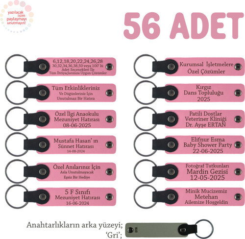 Pembe & Gri, Okul Kutlaması Sonrasında Dağıtılacak, 56'Lı Set, Öğretmene Özel İsimli Anahtarlık