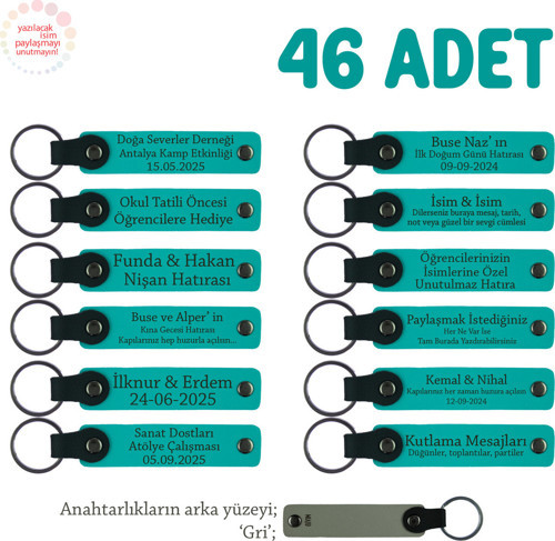 Anneler Günü Kutlamasına Mesajlı Hatıra Anahtarlık 46’Lı Set, Özel Gün Hediyesi, Koyu Turkuaz & Gri